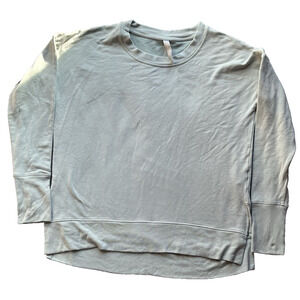 Athleta Sweatshirt Womens Size M Sage Green Pullover Thumb Holes 2in Drop Waist